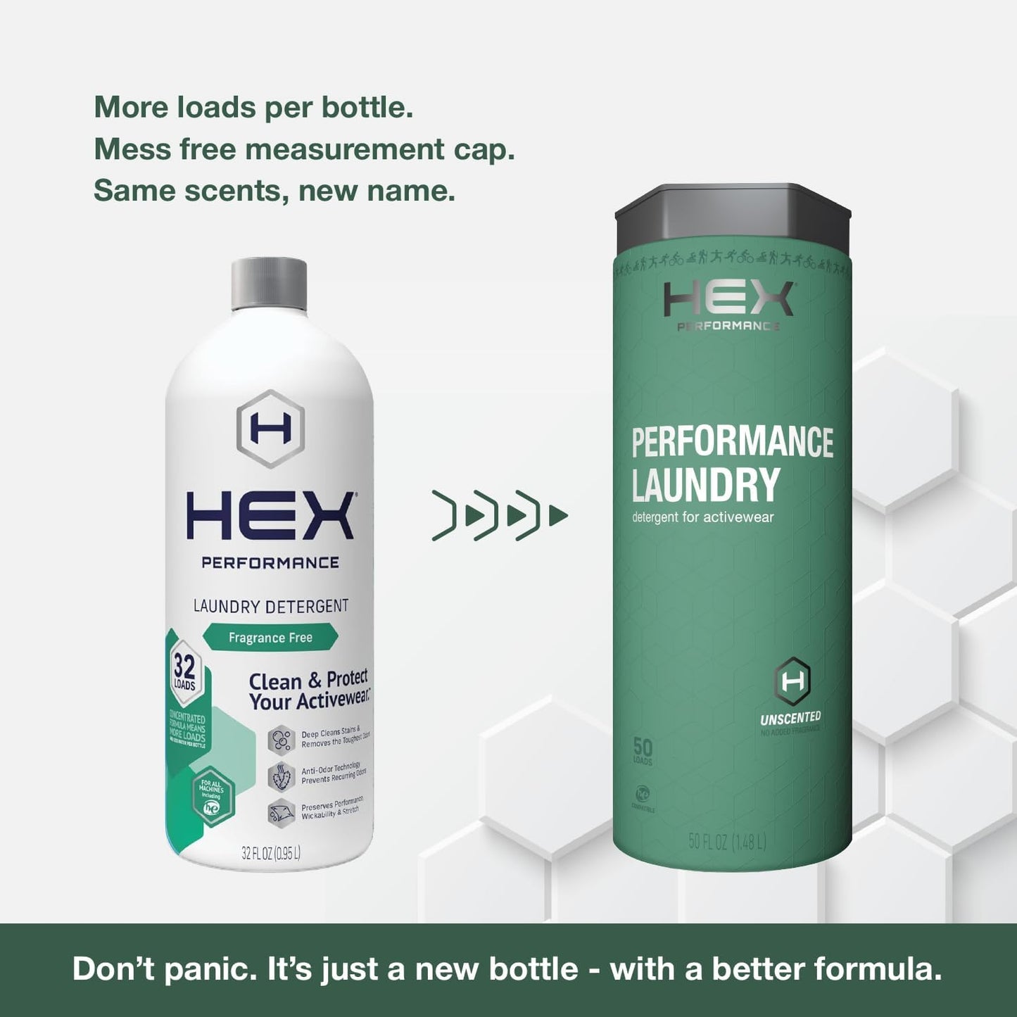 HEX Performance Laundry Detergent, Unscented, 100 Loads (Pack of 2) - Designed for Activewear, Eco-Friendly, Concentrated Formula