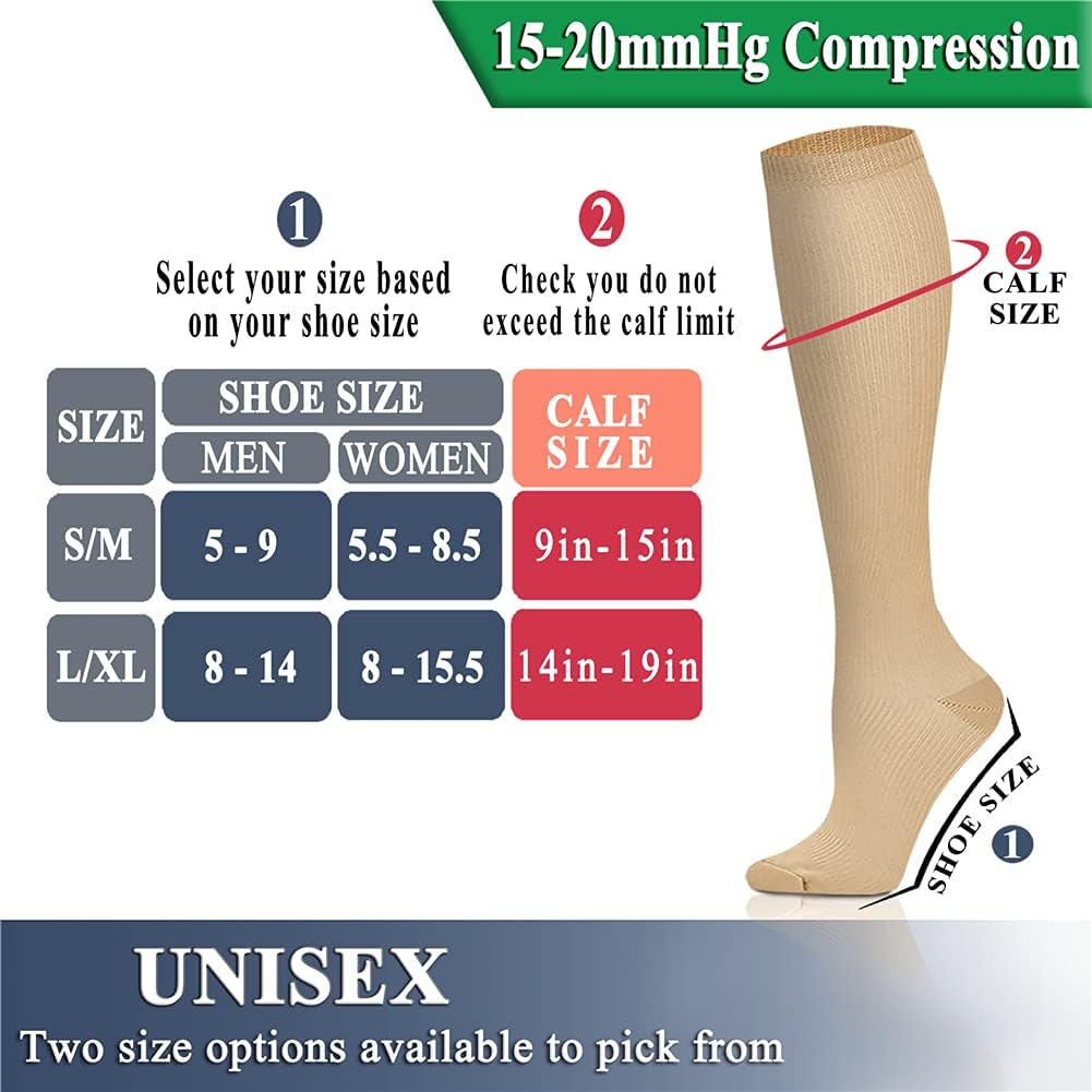 QUXIANG Copper Compression Socks for Women & Men Circulation (8 Pairs) - Best for Running Athletic Cycling - 15-20 mmHg