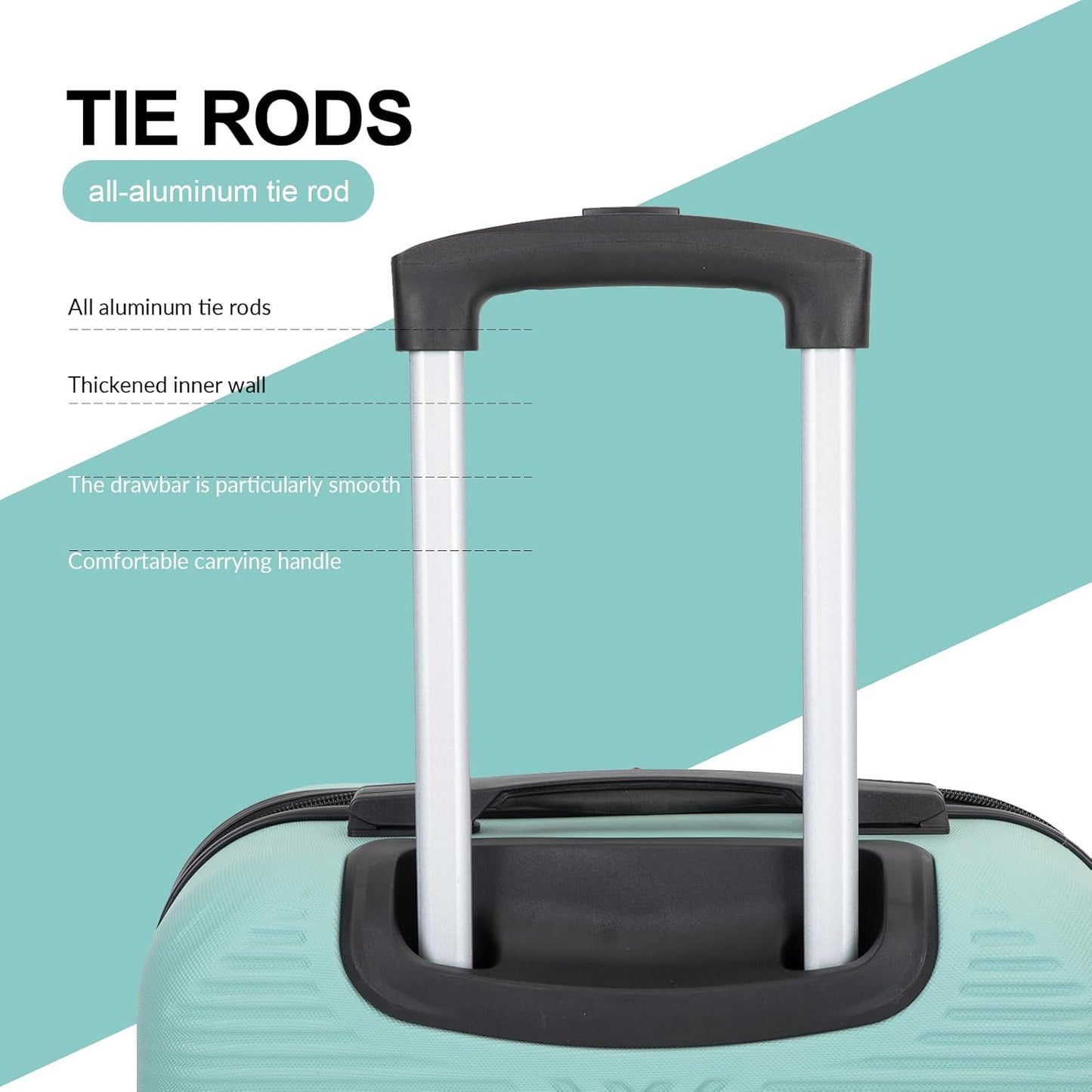 Luggage 4 Piece Set, Hardshell ABS Suitcase Set with Double Spinner Wheels, Lightweight Suitcase, Carry On and Checked Travel Luggage, Aqua Blue