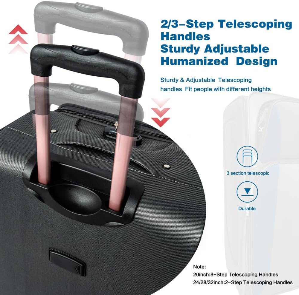 Lispin Luggage Set Softshell Expandable 4 Piece Suitcase with Wheels Softside Lightweight Travel Carry on Luggage (Blue Gray+Polyester)