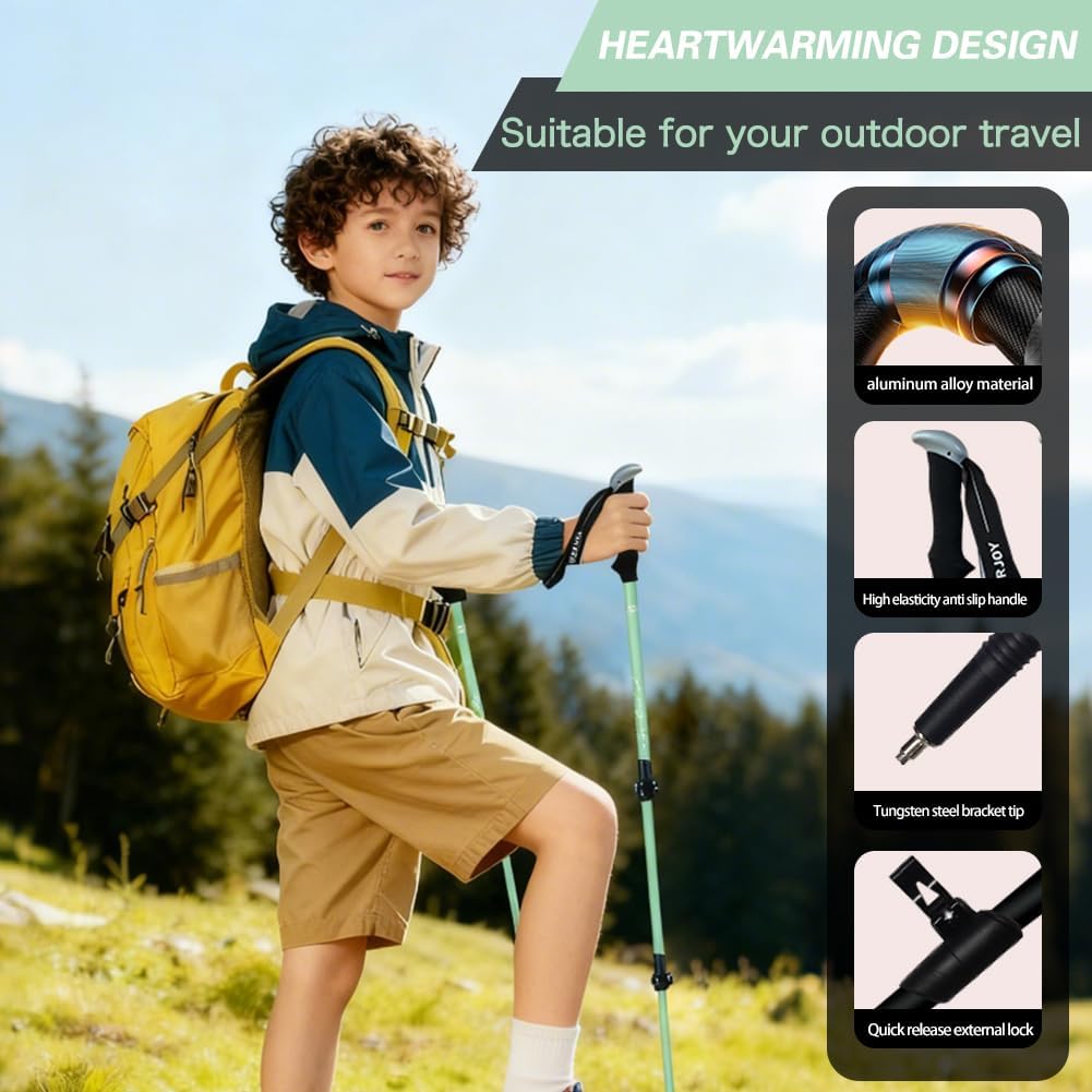 Hiking Trekking Poles, 2 Pack Anti Shock, Adjustable, Collapsible Hiking Poles for Trekking or Walking, Lightweight Aluminum Sticks for Children