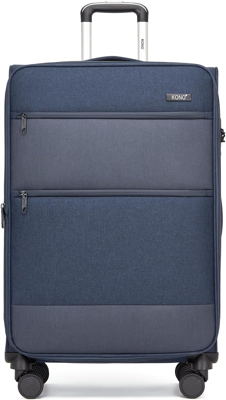 Kono 28 Inch Softside Expandable Checked Luggage with 8 Spinner Wheels TSA Lock Softshell Lightweight Business Travel Suitcase for Men and Women, Navy Blue
