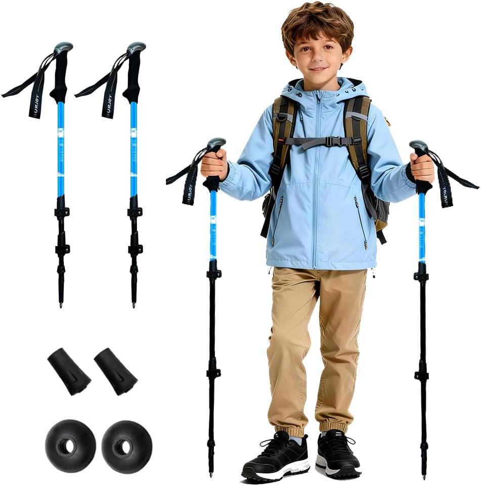 Hiking Trekking Poles, 2 Pack Anti Shock, Adjustable, Collapsible Hiking Poles for Trekking or Walking, Lightweight Aluminum Sticks for Children