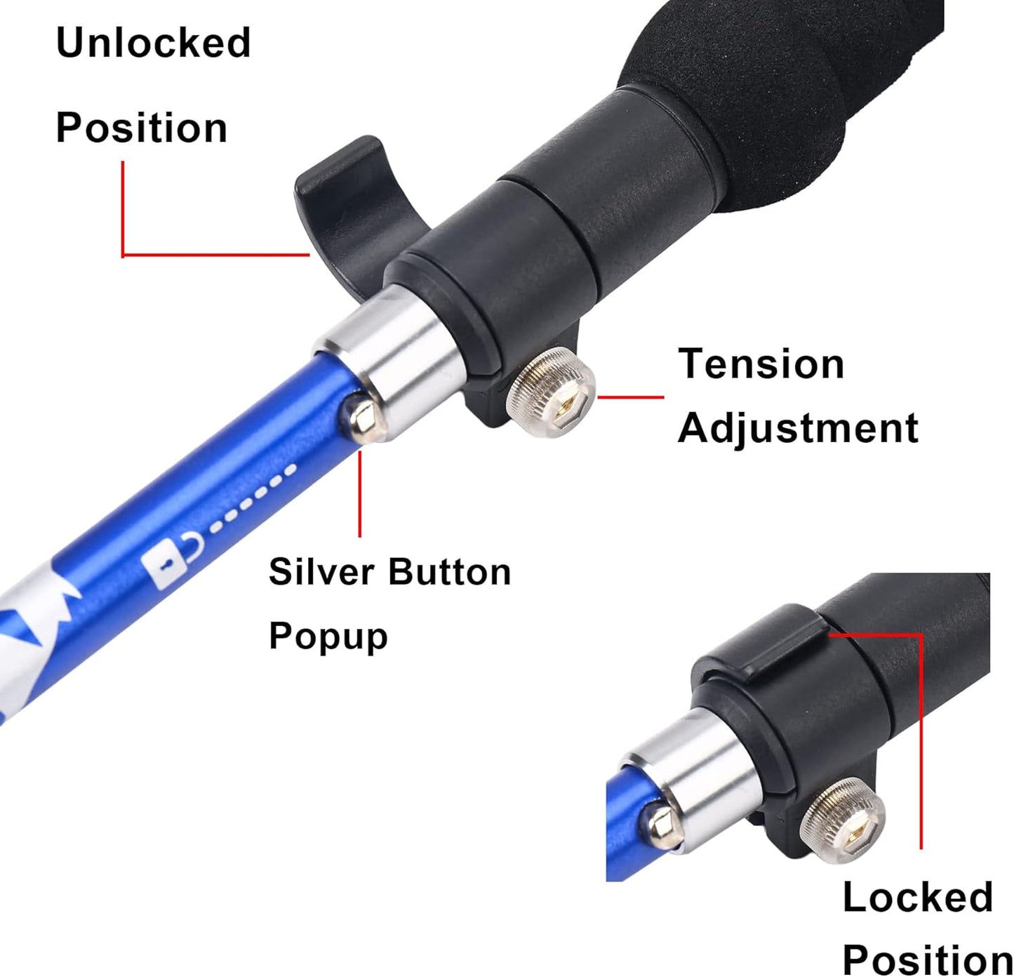 Lightweight Collapsible Trekking Pole - 7075 Aluminum Adjustable Walking Stick for Hiking & Travel, Foldable Quick-Lock Design, Single Pole for Adults & Seniors