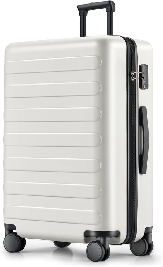 NINETYGO Large Checked Luggage 28 Inch, Checking In Luggage with Smooth Spinner Wheels, Lightweight, Hard Shell PC Suitcase, Lightweight Travel Luggage, TSA Approved (Lily White, Rhine Basic)