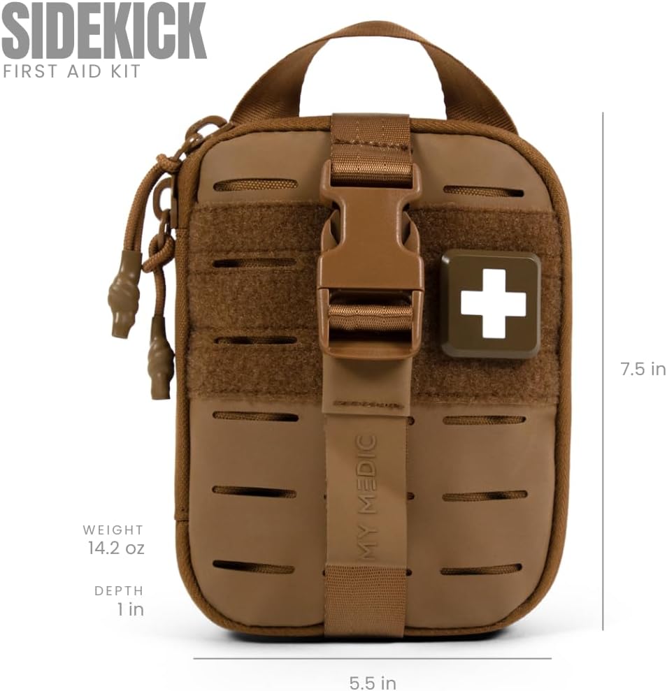 My Medic Sidekick - Camping Hiking and Backpacking First Aid Kit - 70 Items - HSA and FSA Eligible - Small Ifak Great for Travel or Motorcycle - Portable Emergency Kit – Coyote