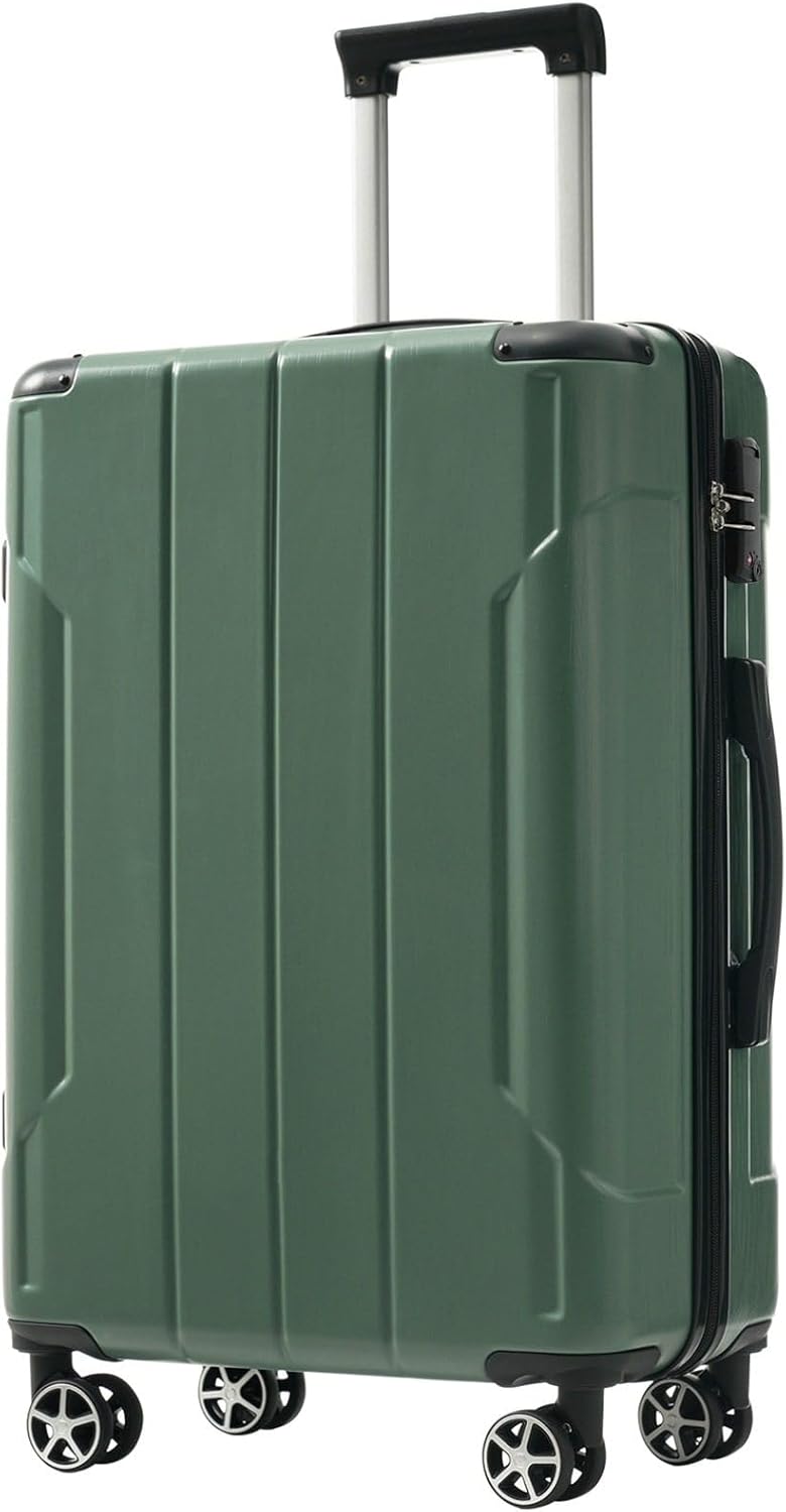 24-inch Expandable Hardshell Checked Luggage with TSA Lock, Durable ABS Suitcase with 360° Silent Dual Wheels, 25% Extra Packing Space, Telescopic Handle, 8 LBS Lightweight, Green