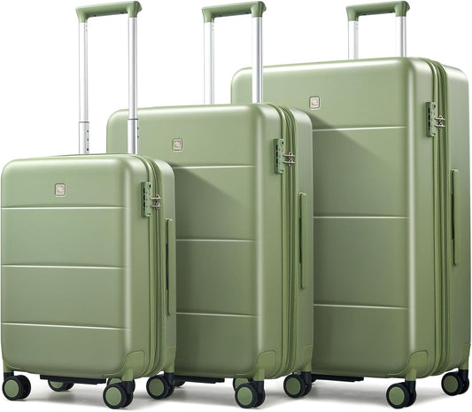 Hanke Expandable Luggage Sets 3 Piece with Spinner Wheels, 20/24/28" Hardside Carry On Luggage Large Suitcase, All-PC Hard Shell Luggage, TSA Lock, Lightweight Durable (Bamboo Green)