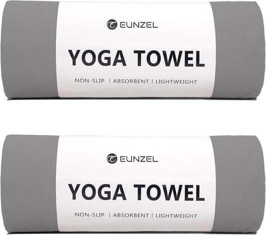 Eunzel 2 Pack Hot Yoga Towel Non Slip Yoga Mat Towel Non-Slip Sweat Absorbent Microfiber Towel for Hot Yoga, Pilates and Workout 72" x 26.5",Dark Grey