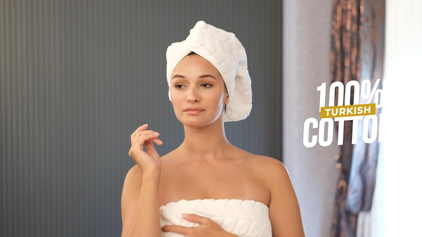 BAGNO MILANO Turkish Bath Towels, Soft Plush Jacquard Luxury Bath Towels, Quick Dry Towel Set (Cream, 2 pcs Bath Towel Set)