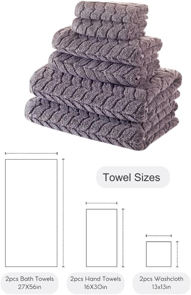 BAGNO MILANO 100% Turkish Cotton Jacquard Luxury Towel Set – Quick Dry Non-GMO Ultra-Soft, Plush and Absorbent Luxury Durable Turkish Towels Set (Grey, 6 pcs Towel Set)