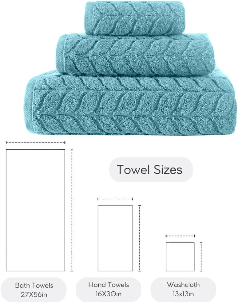 BAGNO MILANO Turkish Bath Towels, Soft Plush Jacquard Luxury Bath Towels, Quick Dry Towel Set (Aqua Green, 3 pcs Towel Set)