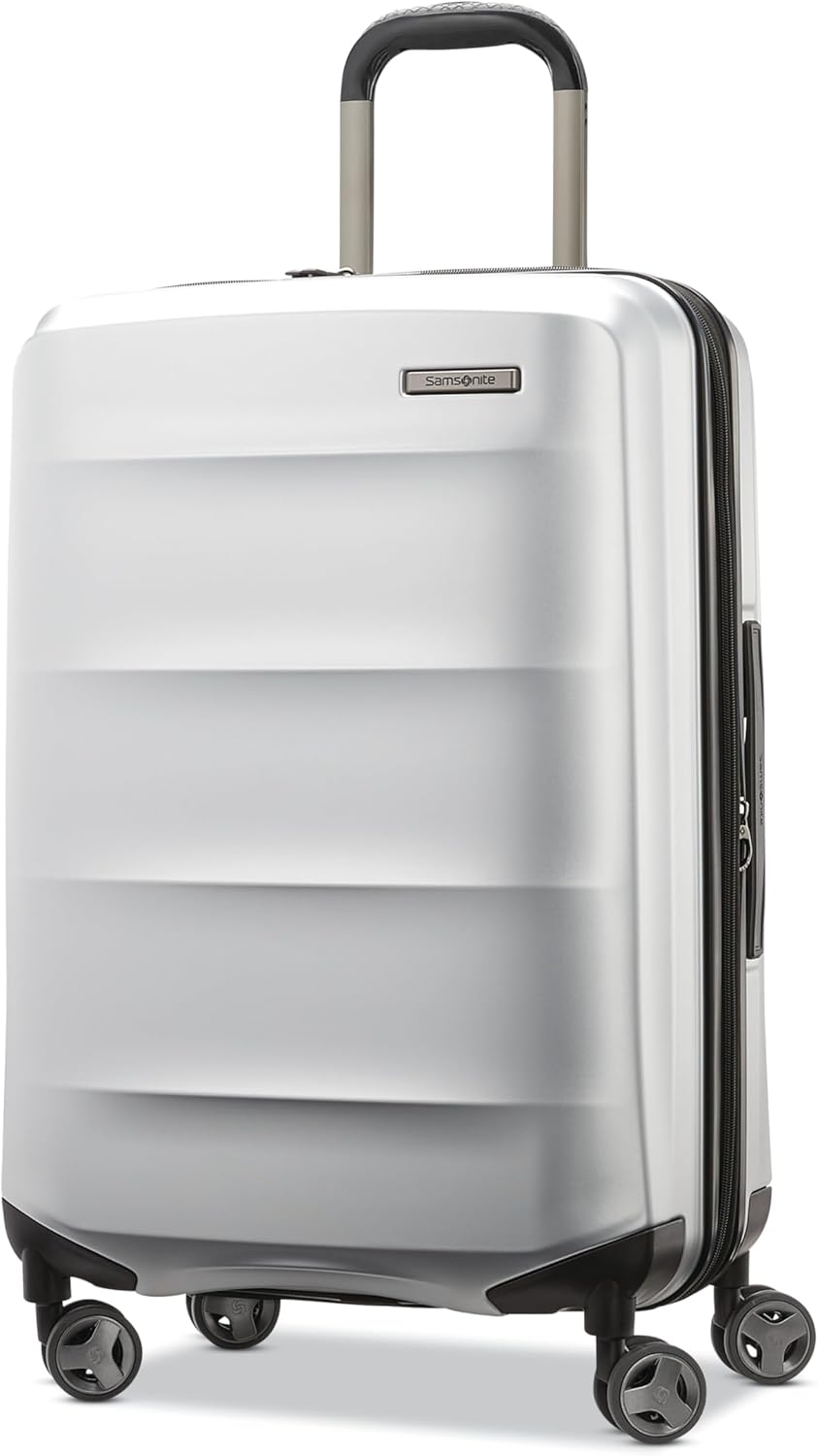 Samsonite Octiv Lightweight Hardshell 24-Inch Medium Checked Luggage - Durable Impact Resistant, 360° Aero Trac Spinner Wheels, Adjustable Telescopic Handle, Expandable, TSA Approved Lock - Silver