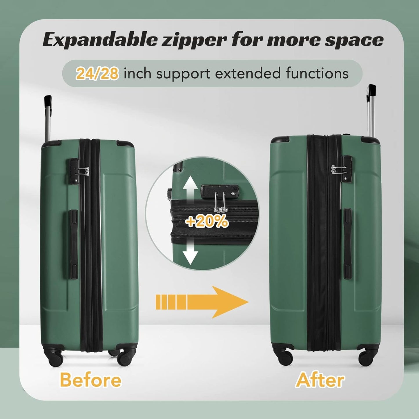 Merax Luggage Set 3 Piece Expandable Lightweight Spinner Suitcase with Corner Guards (Green1)