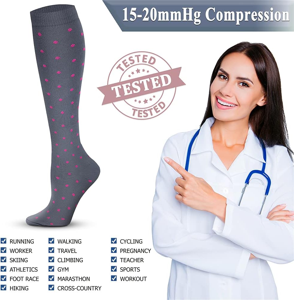QUXIANG Copper Compression Socks for Women & Men Circulation (8 Pairs) - Best for Running Athletic Cycling - 15-20 mmHg