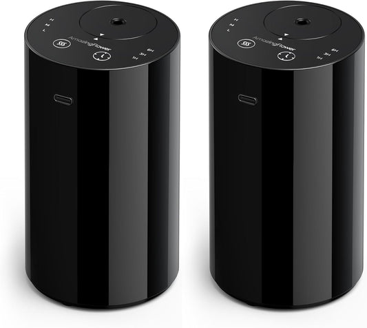 Waterless Essential Oil Diffuser, Portable Aromatherapy Diffuser with 20mL Capacity, Battery Operated Mini Scent Diffuser,3 Mist Levels & Timers, Leak-Free, for Home, Car, Office (Black 2 Pack)