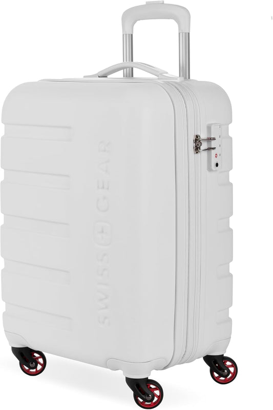 SwissGear 7366 Signature Hardside Expandable Luggage with Spinner Wheels, TSA Lock, Cup-Holder, White, Carry-On 19-Inch