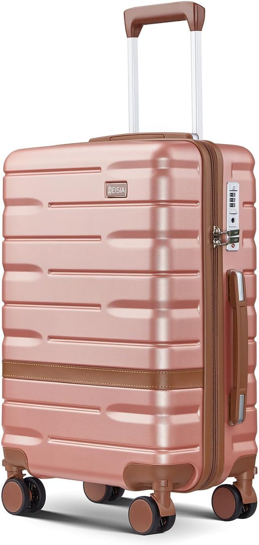 Luggage Sets 3 Piece with TSA Lock Hardside PC+ABS Carry On Suitcase with YKK Zippers Lightweight Rolling Travel Luggage Sets with Spinner Wheels (Pink, 20 Inch)