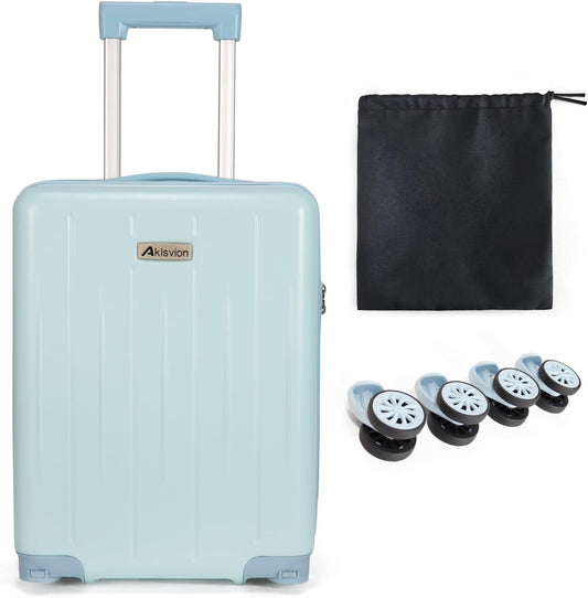 18-inch Carry-on Boarding Luggage: Equipped with Movable Wheels, TSA Approved,Under the Seat, Hard Shell Construction, Lightweight Bag with Essential Accessories (Baby Blue)