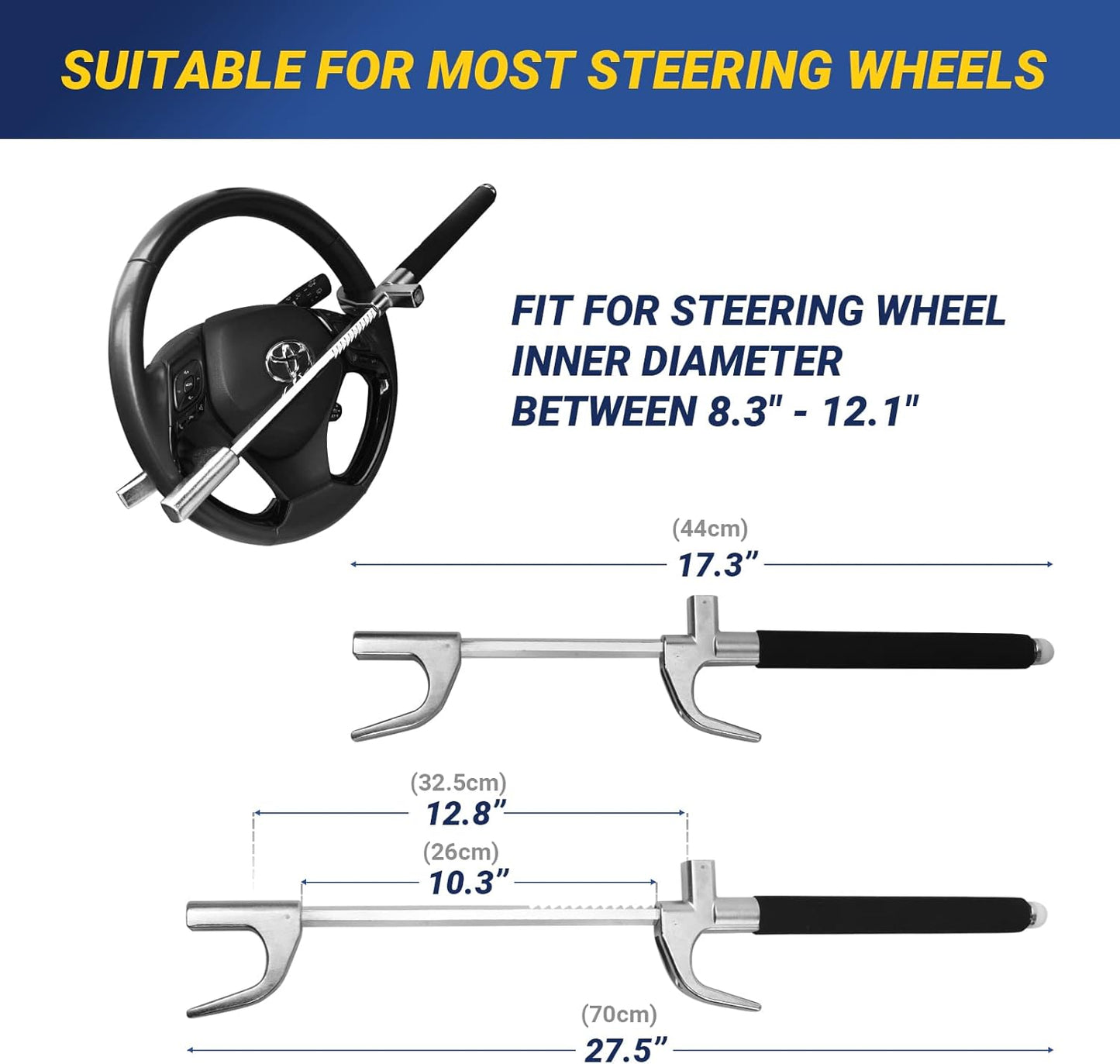 Car Steering Wheel Lock, Anti Theft Car Device for Car Steering Wheel, Car Security Car Theft Prevention with 3 Keys & Safety Hammer Fit for All Cars (Black)