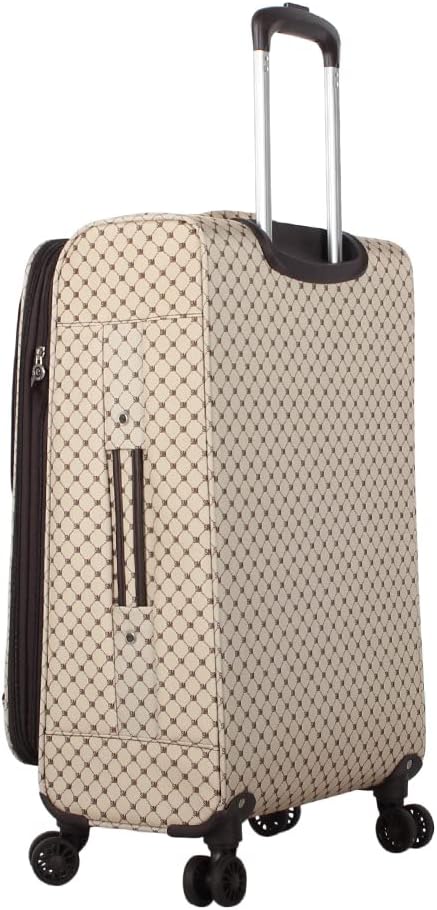 Steve Madden Designer Luggage Collection - Lightweight 24 Inch Expandable Softside Suitcase - Mid-size Rolling 4-Spinner Wheels Checked Bag (Noble Brown/Tan, 24in)