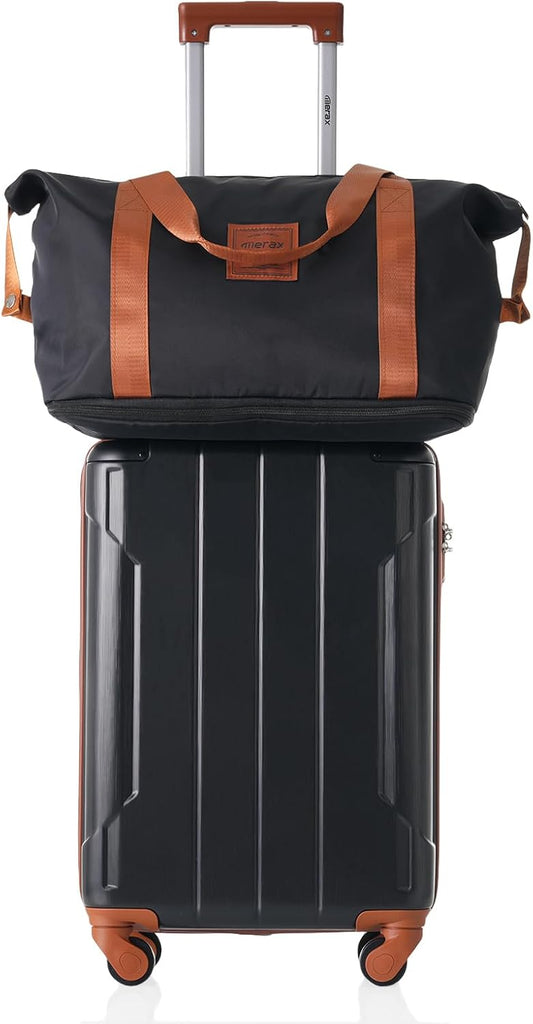 Merax Luggage Set 3 Piece Carry on Luggage, Lightweight Durable Suitcases with Spinner Wheels, Corner Guards (Black Brown, 20inch)