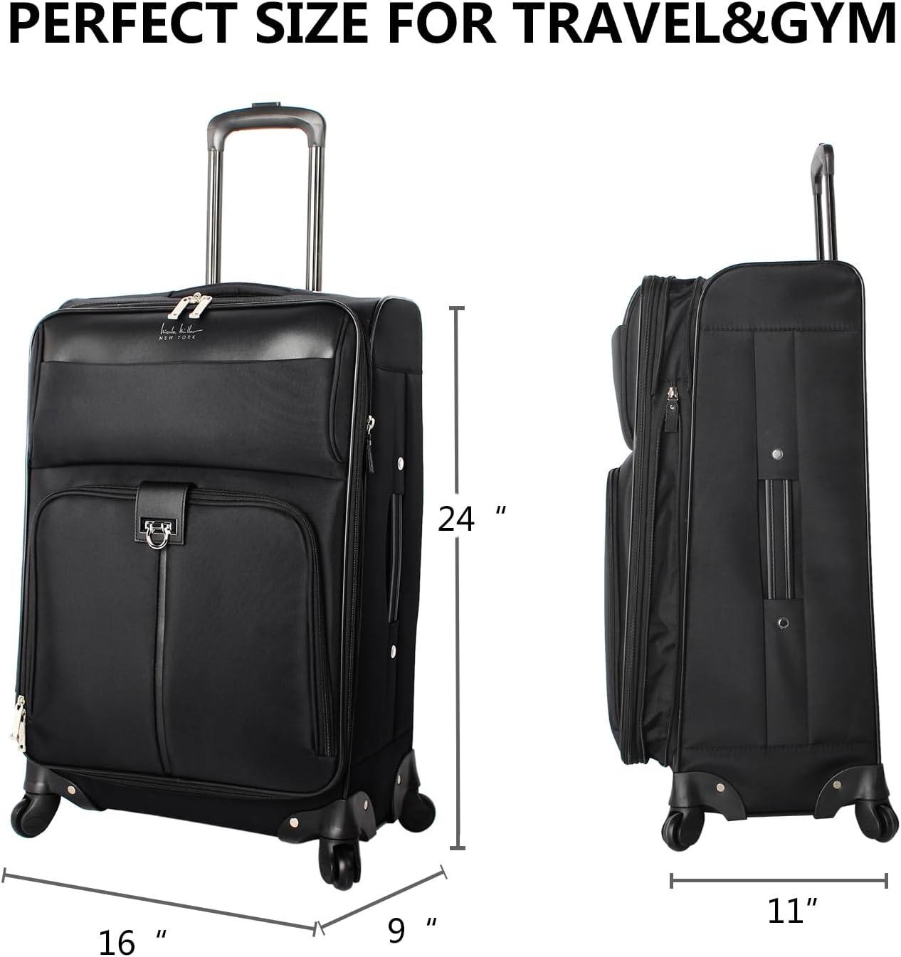 Nicole Miller Carry on Luggage Collection - Expandable 24 Inch Softside Bag - Lightweight Checked Suitcase with 4-Rolling Spinner Wheels