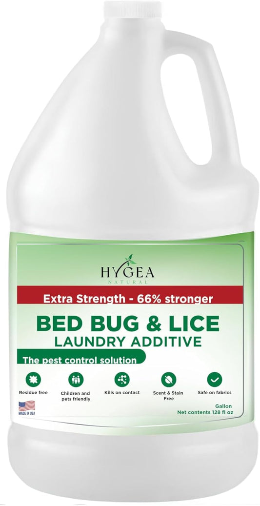 Hygea Natural Extra Strength Lice & Bed Bug Laundry Additive - Gentle, Odorless, and Stain-Free Liquid Laundry Treatment - Child and Pet Friendly - Laundry at Any Water Temperature (1 Gallon)
