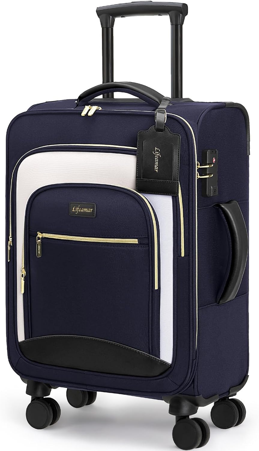 Carry On Luggage 22x14x9 Airline Approved, 20 Inch Softside Suitcase with 360° Spinner Wheels & TSA Lock, Ultra-Lightweight Water-Resistant Large Capacity Luggage for Women & Men