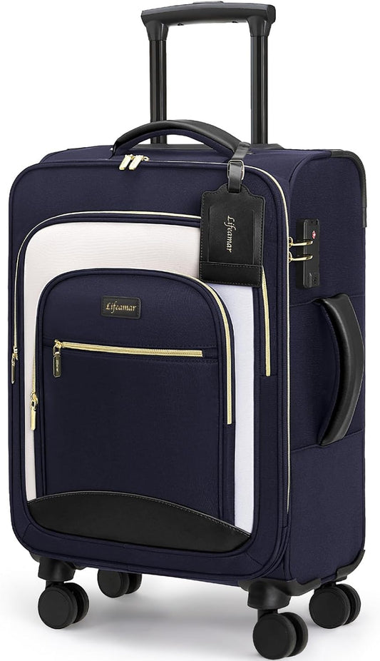 Carry On Luggage 22x14x9 Airline Approved, 20 Inch Softside Suitcase with 360° Spinner Wheels & TSA Lock, Ultra-Lightweight Water-Resistant Large Capacity Luggage for Women & Men