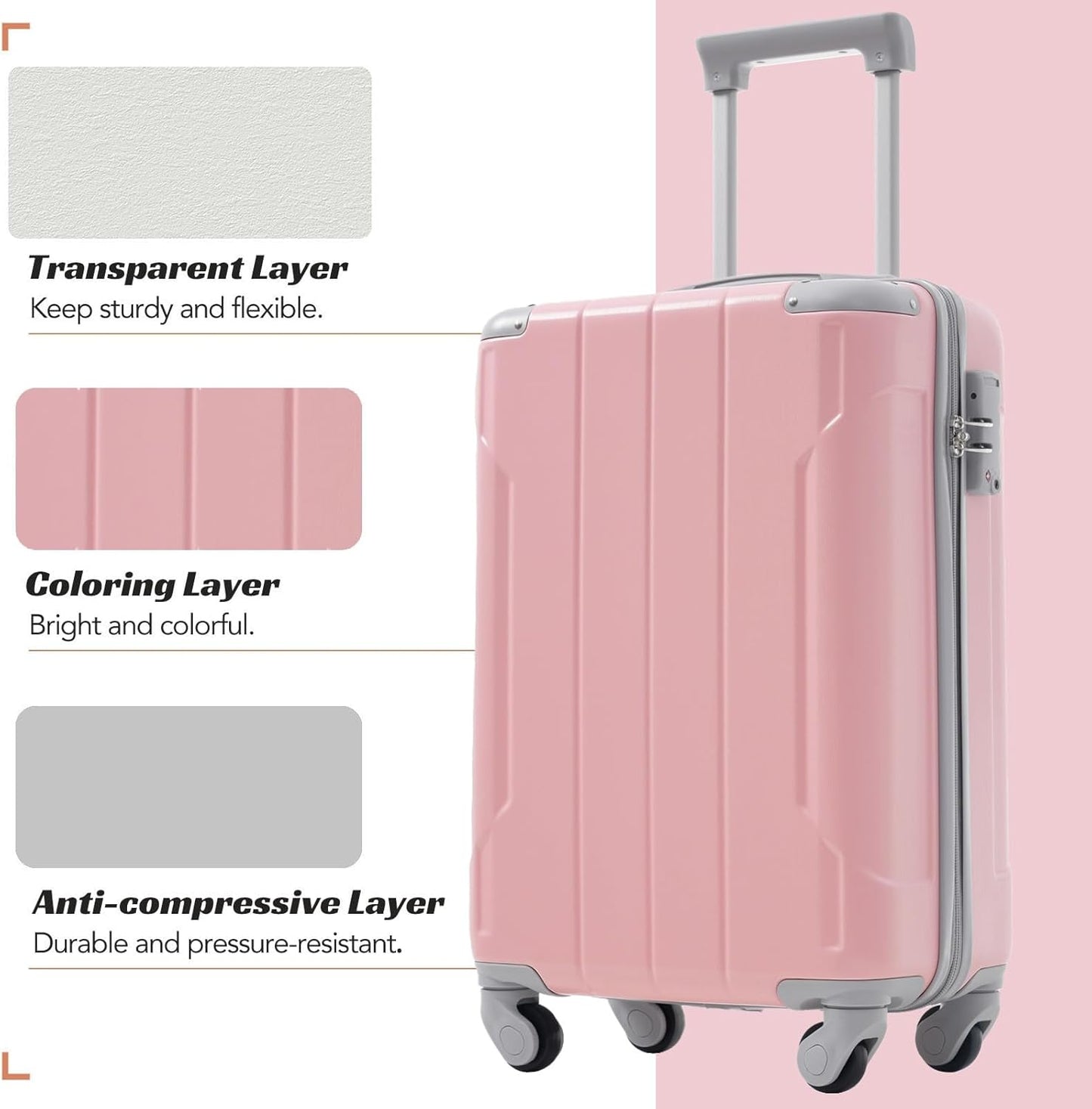 Merax Luggage Set 3 Piece, 20 Inch Carry on Spinner Suitcase with Corner Guards, Lightweight Durable, Airline Approved for Business or Weekend Travel