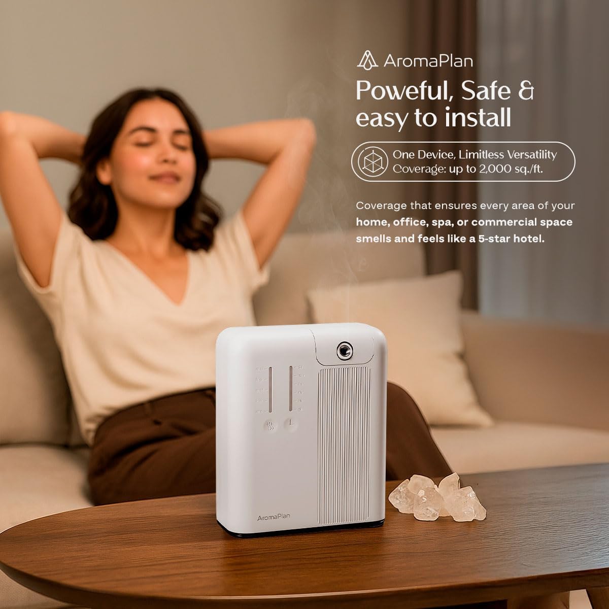 AromaPlan 5 Star Collection Cold Air Scent Diffuser, Whole House (Includes 2 Fragrances & 12 Set Sample kit) - Smart Scent Diffuser, HVAC System- Touch & App, 2000 Sq. Ft Cov.(White)