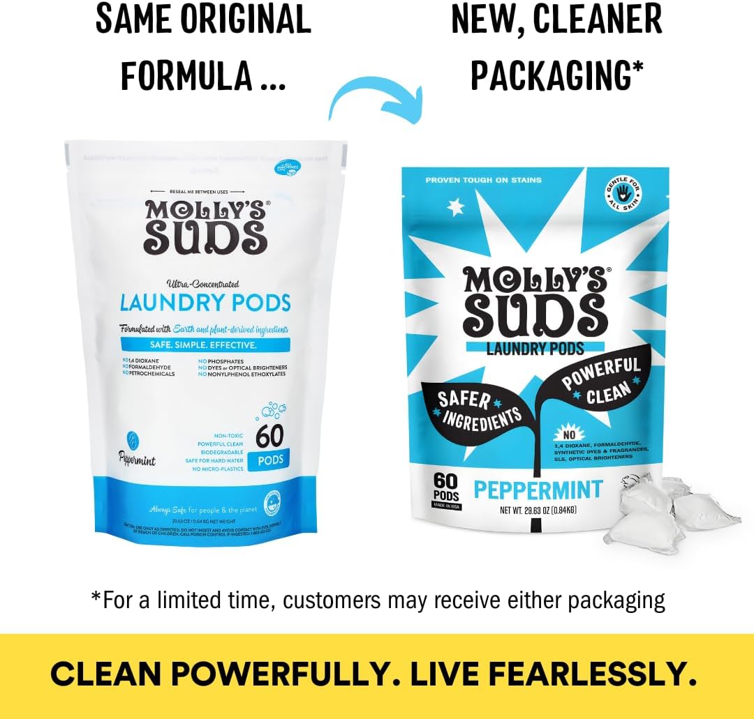 Molly's Suds Laundry Detergent Pods | Clean Detergent for Sensitive Skin | Ultra Concentrated and Stain Fighting | Peppermint - 60 Count