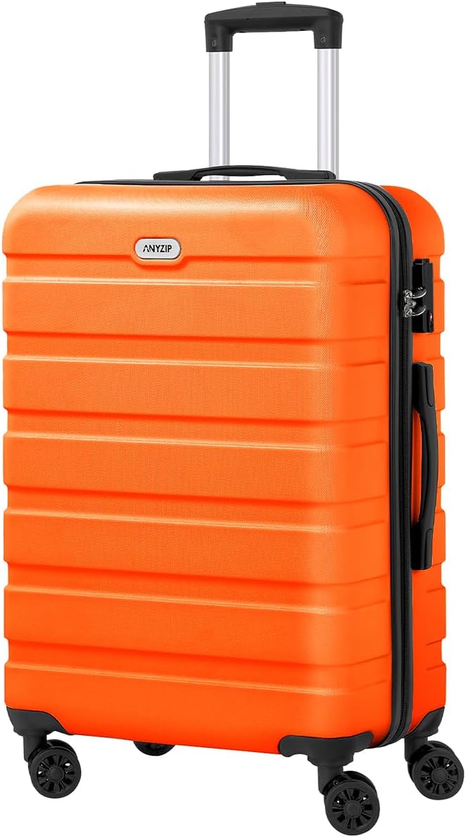 AnyZip Luggage PC ABS Hardside Lightweight Suitcase with 4 Universal Wheels TSA Lock Checked-Medium 24 Inch Orange