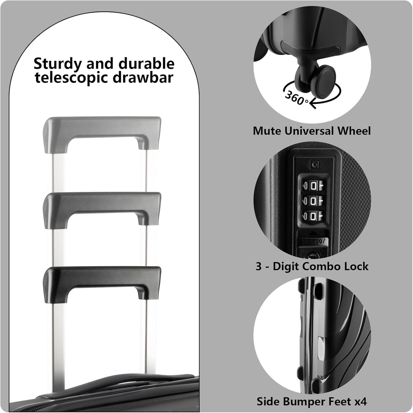 20-inch Carry-On Luggage with TSA Lock & 360° Spinner Wheels, 7.7 lbs, Scratch and Water Resistant - Ideal for Business Travel Suitcase(Gray)