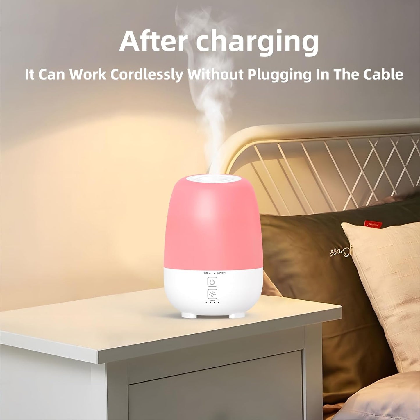 150ML Cordless Essential Oil Diffuser, Built-in 6000mAH Rechargeable Battery, 7 Hours Run Time, 7 Colors LED Light, Portable Aromatherapy Diffuser for Home, Outdoor, Travel (White)