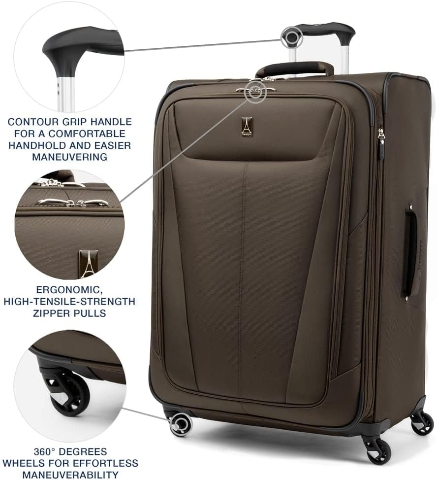 Travelpro Maxlite 5 Softside Expandable Luggage with 4 Spinner Wheels, Lightweight Suitcase, Men and Women, Mocha, Checked-Large 29-Inch