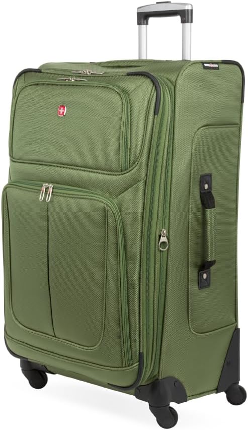 SwissGear Sion Softside Expandable Luggage with Spinner Wheels, Evergreen, Checked-Large 29-Inch