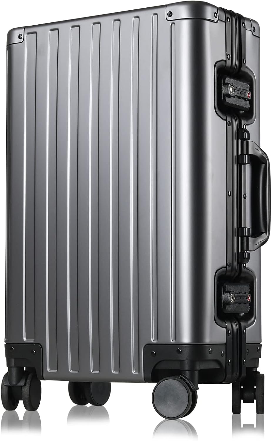 25-inch Aluminum Checked Luggage: Gunmetal Gray - Full Metal Shell - Crush-Resistant & Burst-Proof, TSA Lock & Spinner Wheels for Business Travel - Men Women