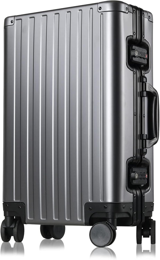25-inch Aluminum Checked Luggage: Gunmetal Gray - Full Metal Shell - Crush-Resistant & Burst-Proof, TSA Lock & Spinner Wheels for Business Travel - Men Women