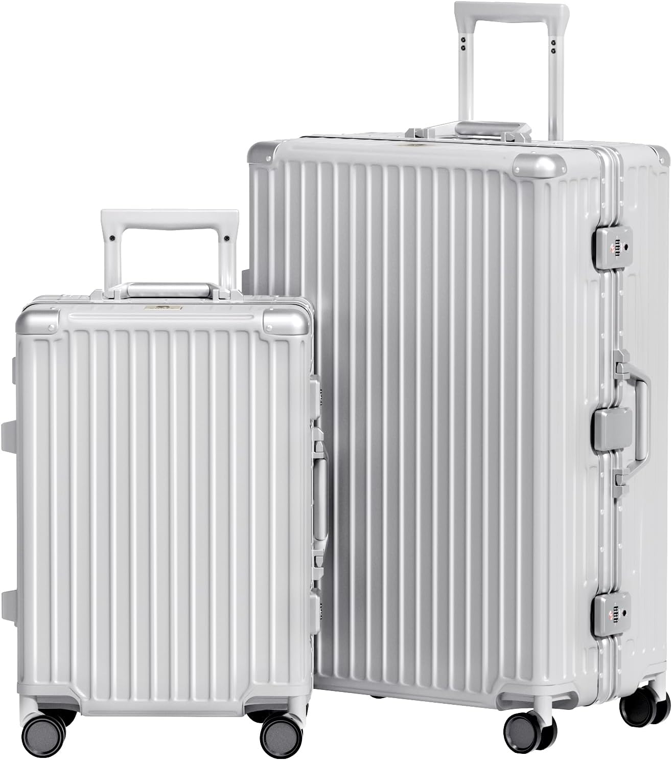 AnyZip Luggage Sets 2 Piece Aluminum Frame Carry On and Checked Suitcase PC ABS Hard Shell TSA Lock No Zipper(Silver, 20/28)