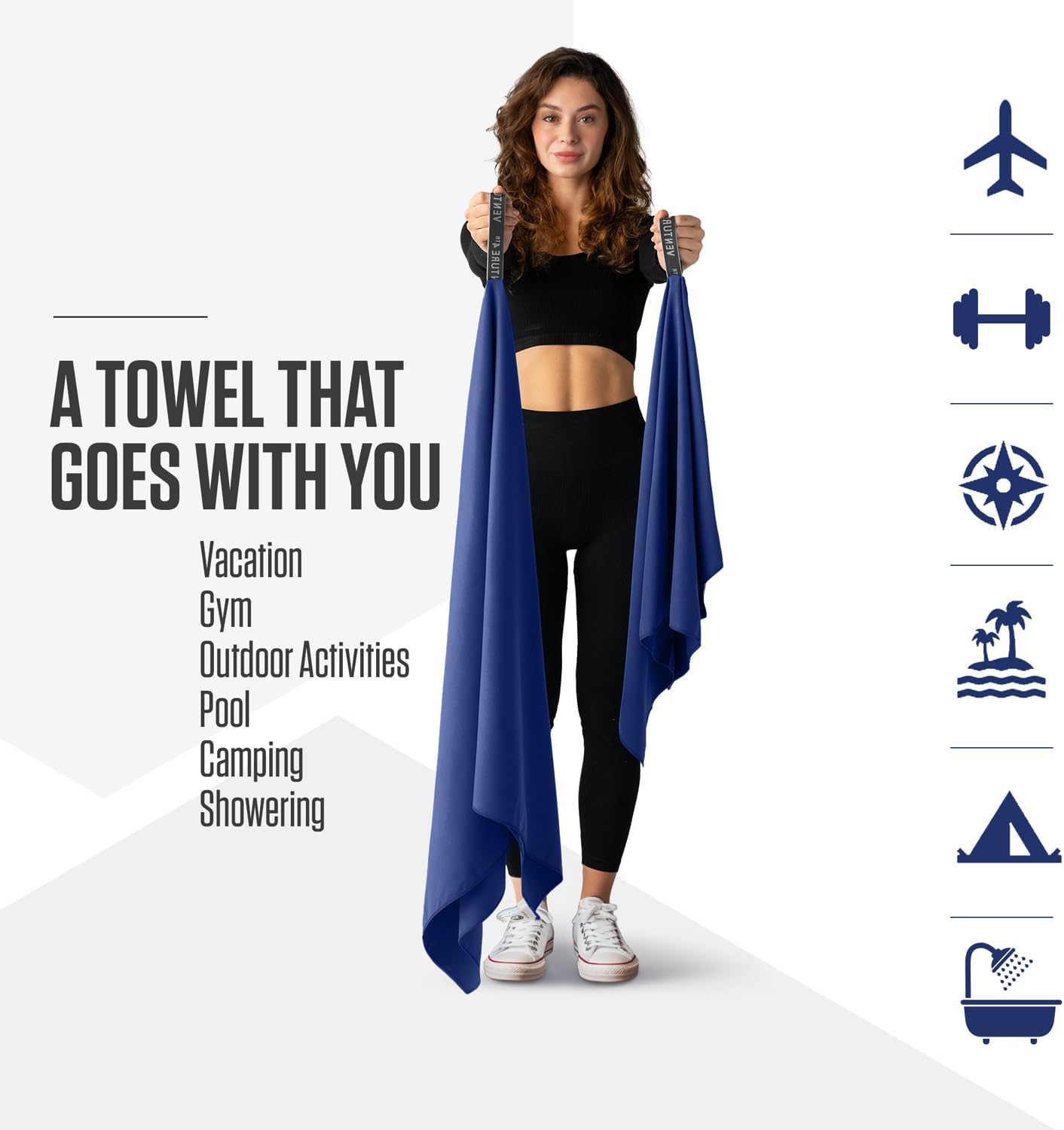 VENTURE 4TH Quick Dry Towel. Microfiber Travel Towel Ideal for Camping, Hiking, Backpacking, Gym. Lightweight & Fast Drying Travel Towels for Body. Compact & Easy to Pack - Navy Blue Medium