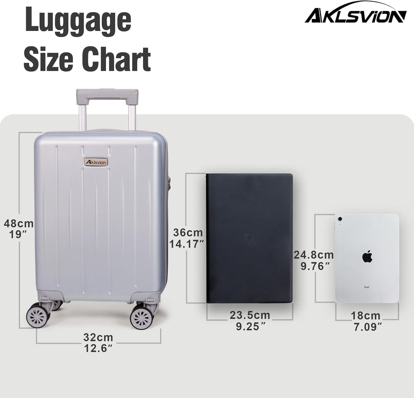 18-inch Carry-on Boarding Luggage: Equipped with Movable Wheels, TSA Approved,Under the Seat, Hard Shell Construction, Lightweight Bag with Essential Accessories (Pearl Silver)