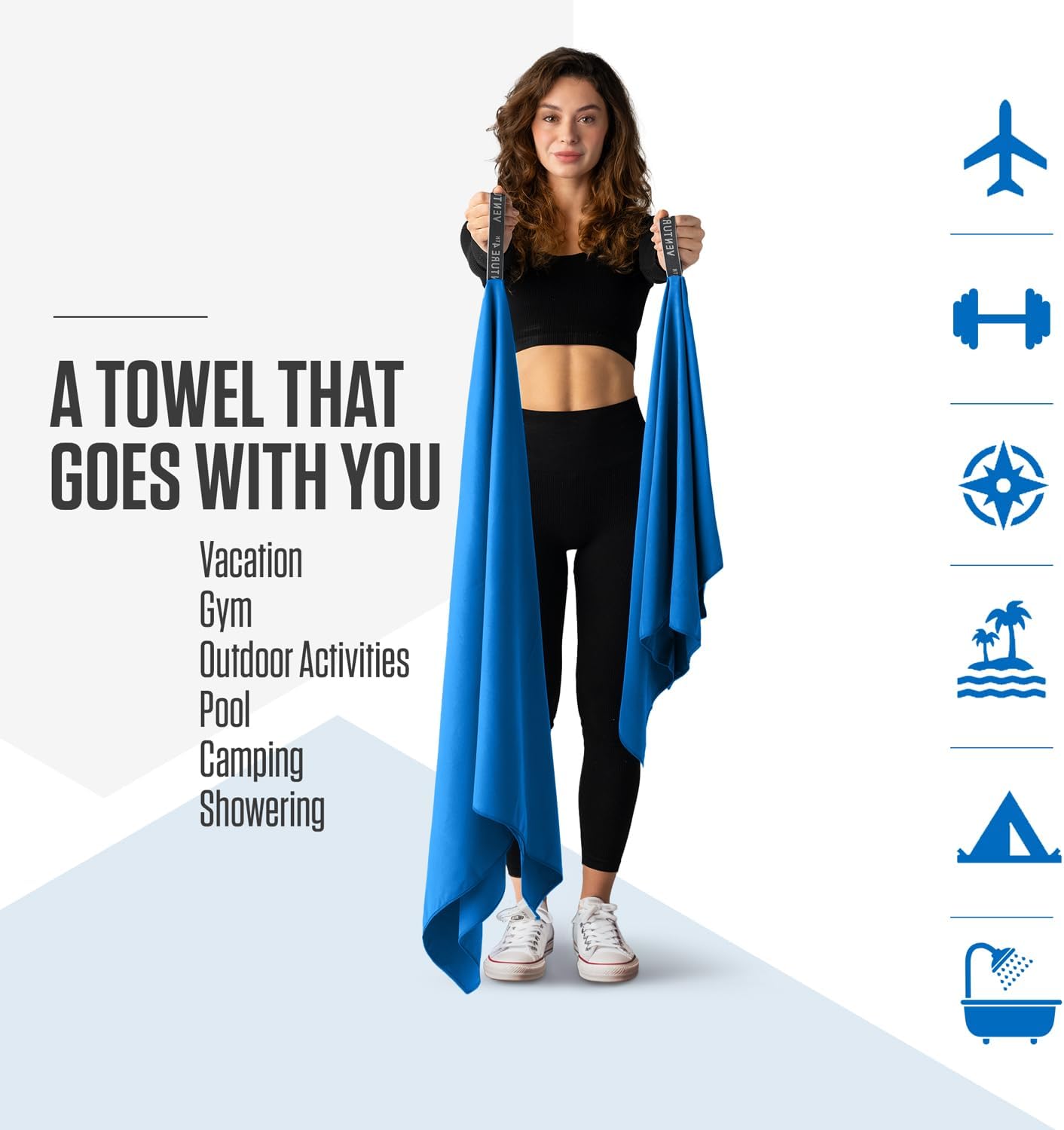 VENTURE 4TH Quick Dry Towel. Microfiber Travel Towel Ideal for Camping, Hiking, Backpacking, Gym. Lightweight & Fast Drying Travel Towels for Body. Compact & Easy to Pack - Blue Extra Large