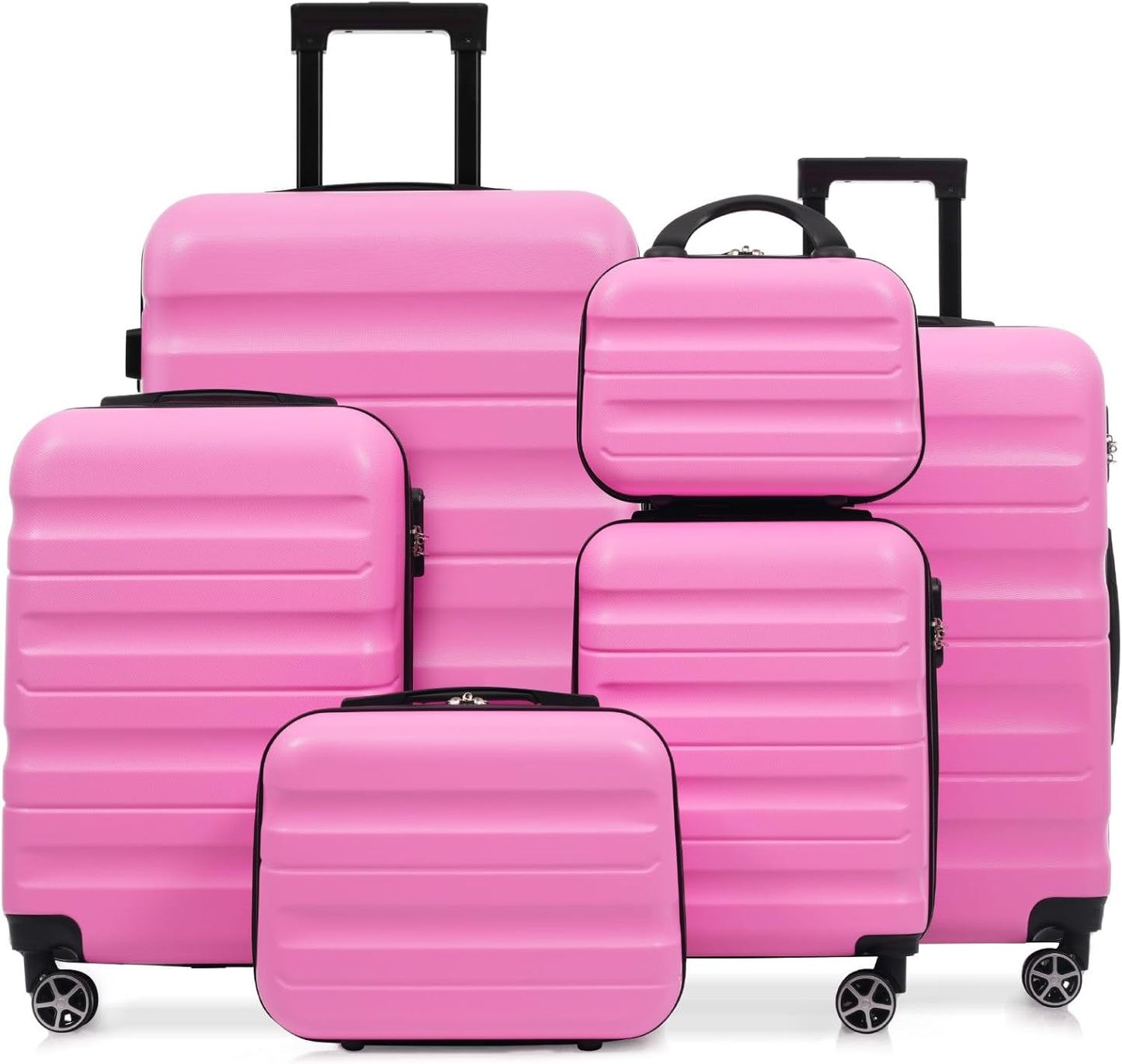 Merax Luggage Set 6 Piece, Hardshell ABS Suitcases with 8 Silent Spinner Wheels, Durable and Lightweight Travel Luggage for Family Trips, Pink