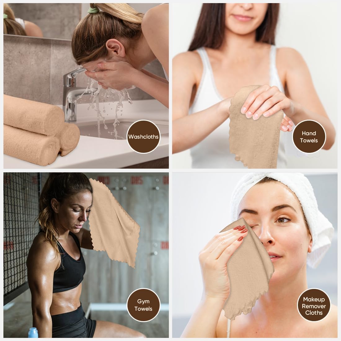 Orighty Ultra Soft Washcloths 48 Pack, Premium Microfiber Towel Sets 12 x 12 inches, Absorbent and Quick Drying Coral Velvet Washcloth, Multi-Purpose Wash Cloths for Bathroom, Hotel, and Gym (Brown)