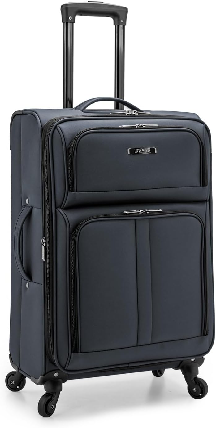 U.S. Traveler Anzio Softside Expandable Spinner Luggage, Dark Grey, Checked-Medium 26-Inch