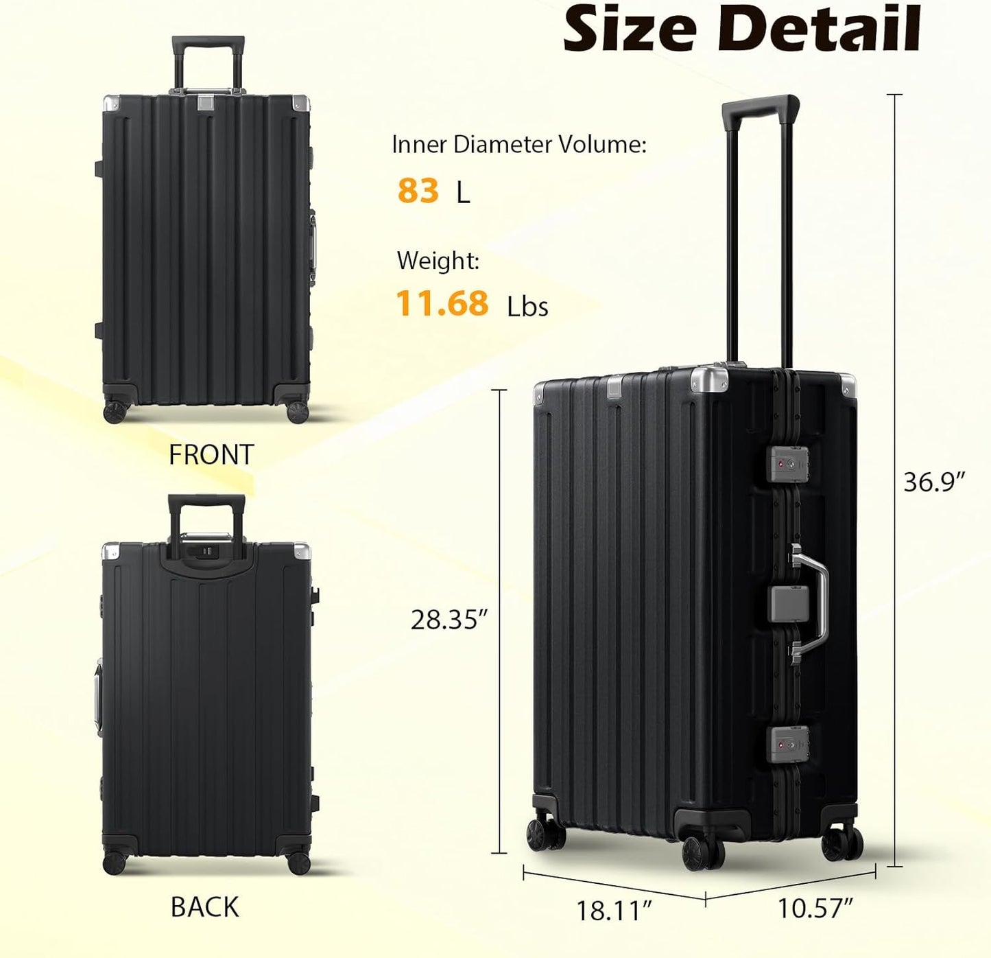 Krute Luggage Sets 2 Pieces Aluminum Frame Suitcase With Spinner Wheels 20 28 Inch Hardside No Zipper PC Luggages with USB Charger
