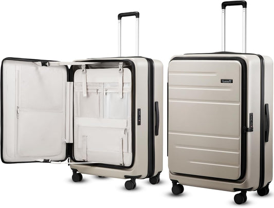 LUGGEX Checked Suitcase Top Opening, FLT Expandable Polycarbonate Hard Shell Suitcase with Wheels (FX-Lite, Beige, 28 Inch, 105L-115L)