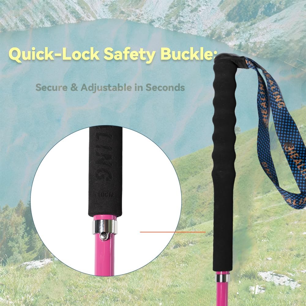 Carbon Fiber Trekking Poles 2-Pack - Ultra Lightweight 10oz, Collapsible 3-Piece Folding Design with Anti-Shock, Moisture-Wicking Cork Grips for Hiking, Mountaineering